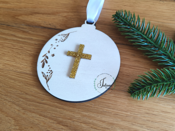 Boule de Noël "Croix pailletée" – Image 2