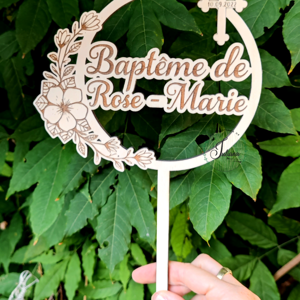 Topper Cake Florale "Baptême"