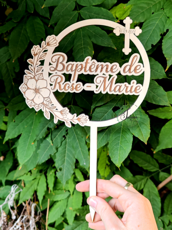 Topper Cake Florale "Baptême"